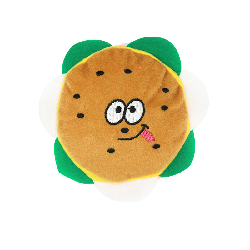 Plush Hamburger Dog Toy Squeaky Soft Fun 12x12cm 4