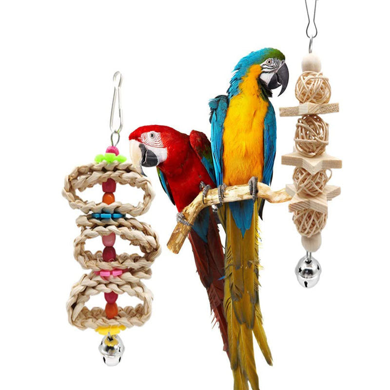 Wooden Parrot Toy Set Perch Swing Hanging 8 Pack 5