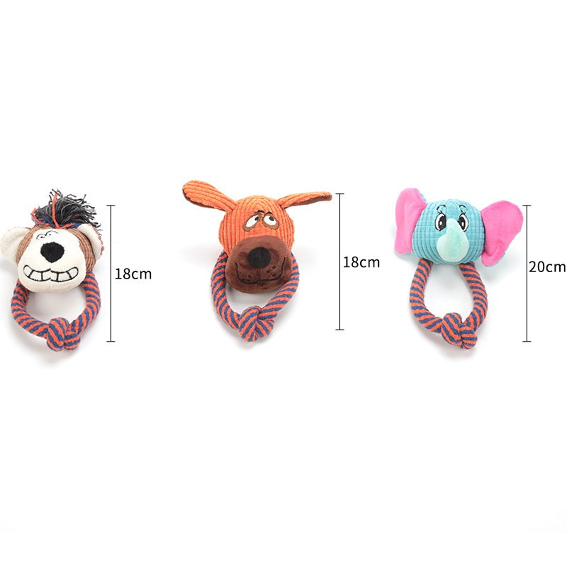 Cartoon Plush Dog Toy with Rope Squeaky Chew 6
