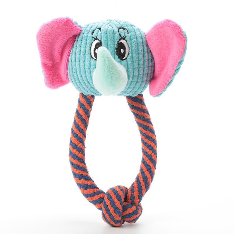 Cartoon Plush Dog Toy with Rope Squeaky Chew 4