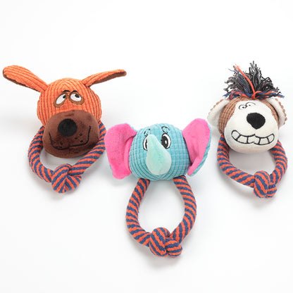 Cartoon Plush Dog Toy with Rope Squeaky Chew