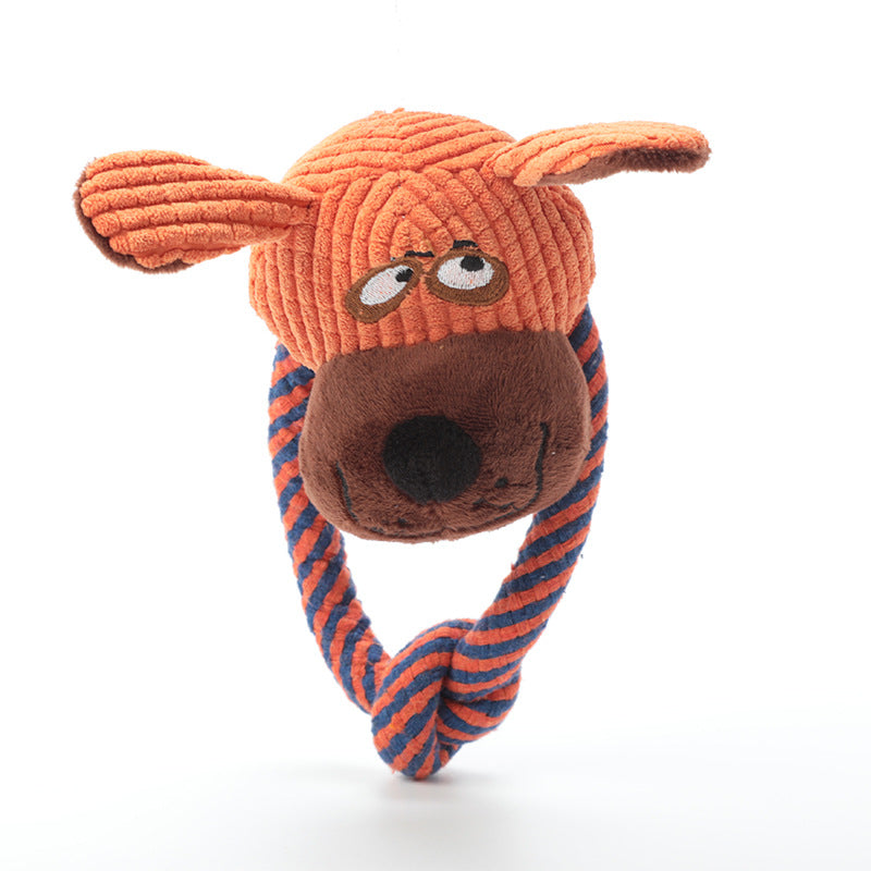 Cartoon Plush Dog Toy with Rope Squeaky Chew 2