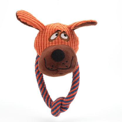 Cartoon Plush Dog Toy with Rope Squeaky Chew 7