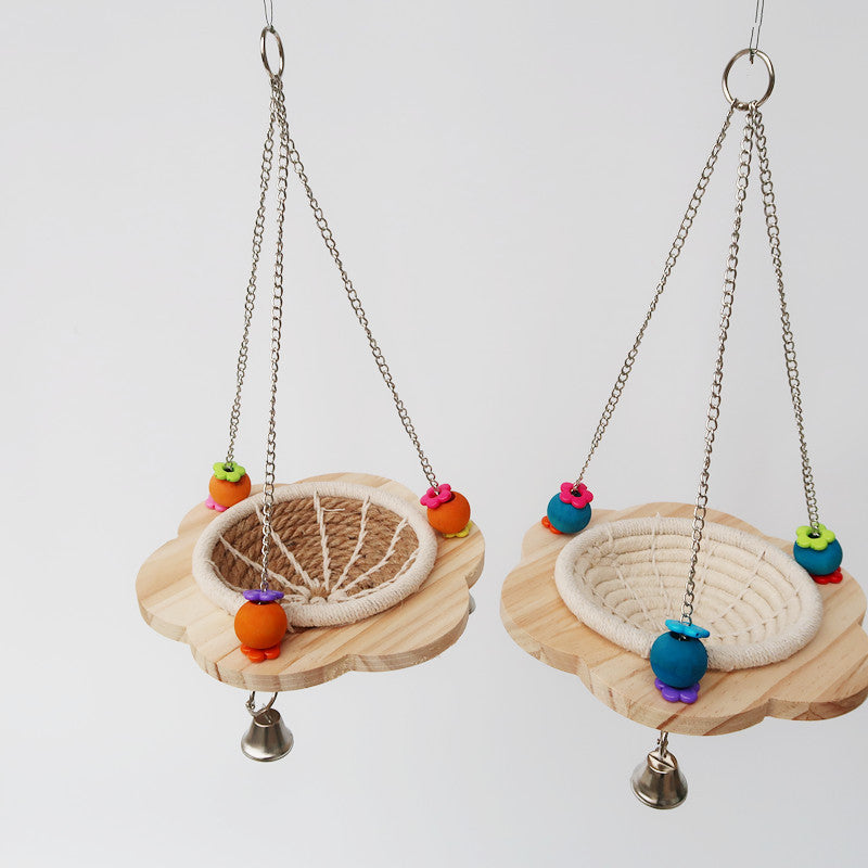 Hand Knitted Parrot Nest Wooden Cotton Linen Hanging Bird Nest