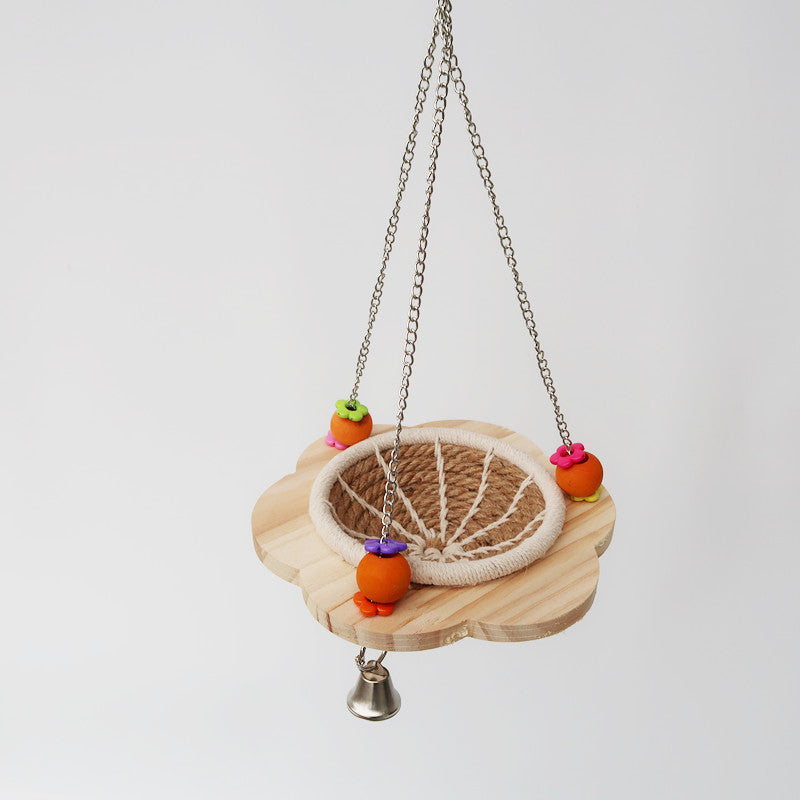 Hand Knitted Parrot Nest Wooden Cotton Linen Hanging Bird Nest 4