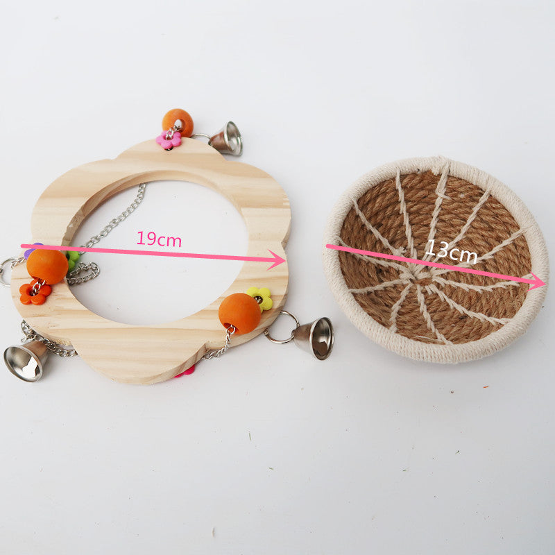 Hand Knitted Parrot Nest Wooden Cotton Linen Hanging Bird Nest 2