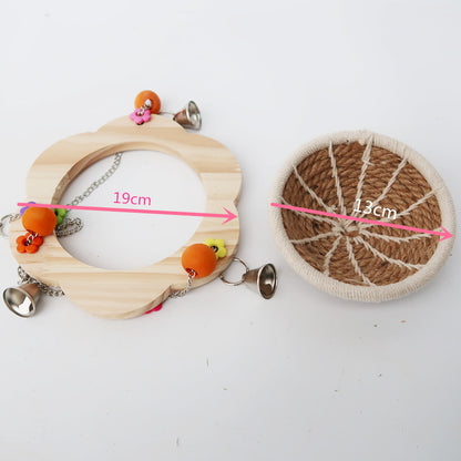 Hand Knitted Parrot Nest Wooden Cotton Linen Hanging Bird Nest 2