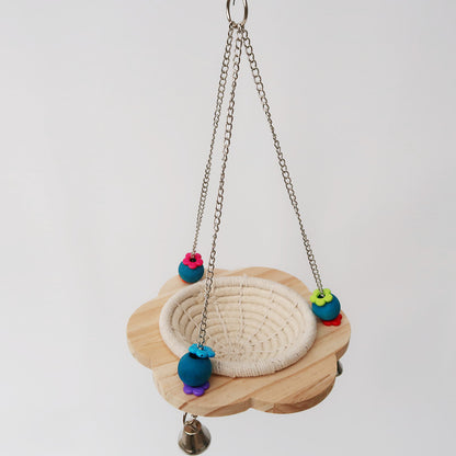 Hand Knitted Parrot Nest Wooden Cotton Linen Hanging Bird Nest 3