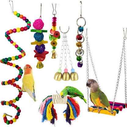 Wooden Parrot Chew Toy Hanging Set 7 Pack
