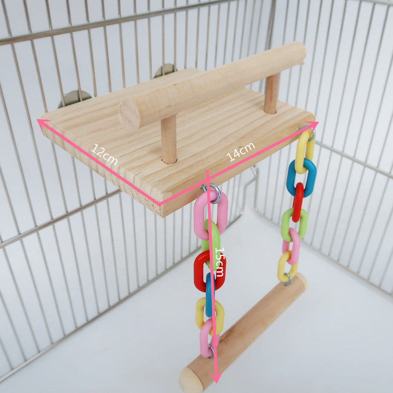 Wooden Parrot Ladder Springboard Swing Cage Toy 3