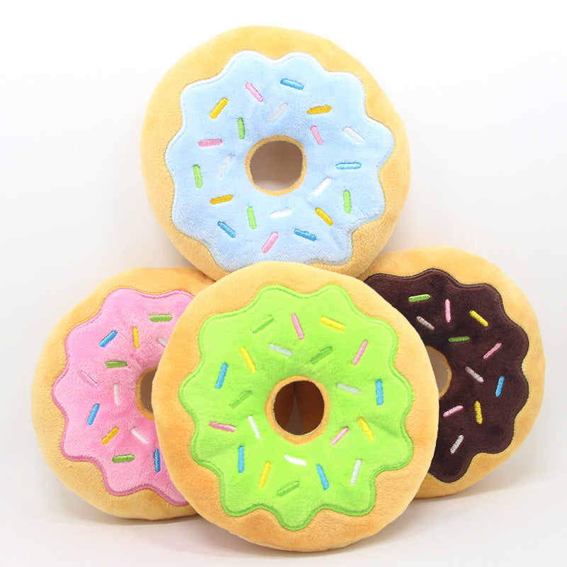 Plush Donut Dog Toy Soft Sound Squeaky 15cm 3