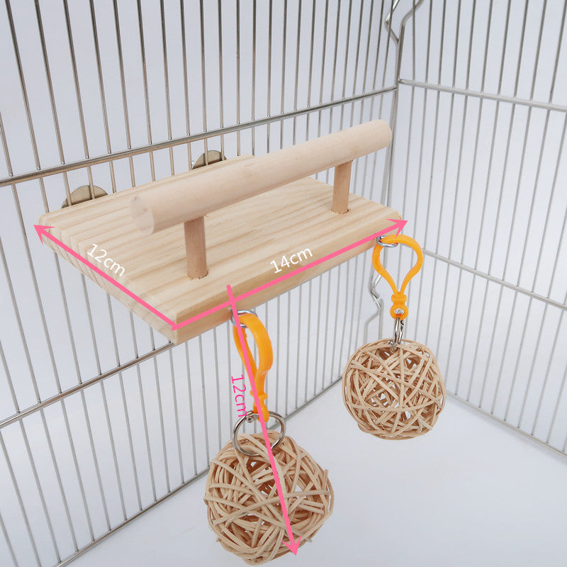 Wooden Parrot Ladder Springboard Swing Cage Toy 2