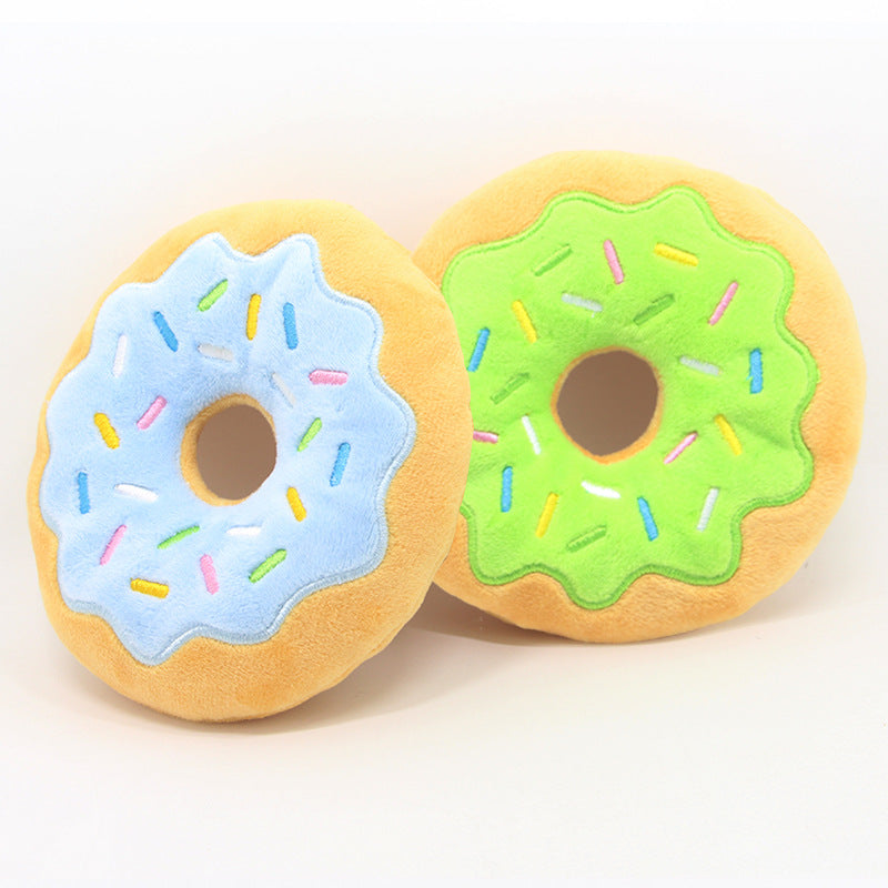 Plush Donut Dog Toy Soft Sound Squeaky 15cm 2