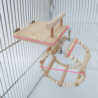 Wooden Parrot Ladder Springboard Swing Cage Toy 4