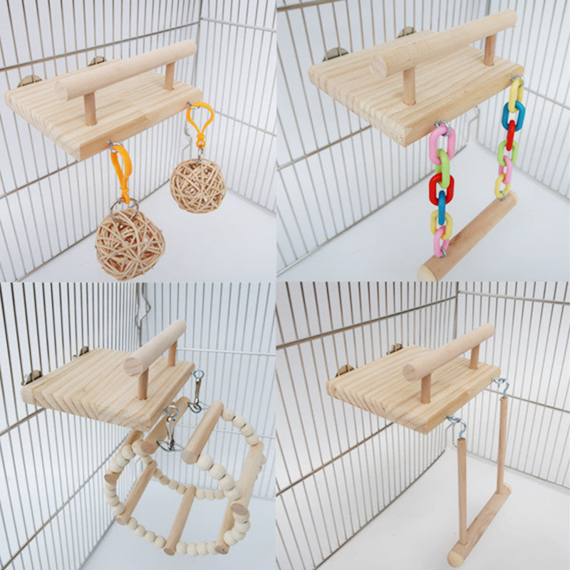 Wooden Parrot Ladder Springboard Swing Cage Toy