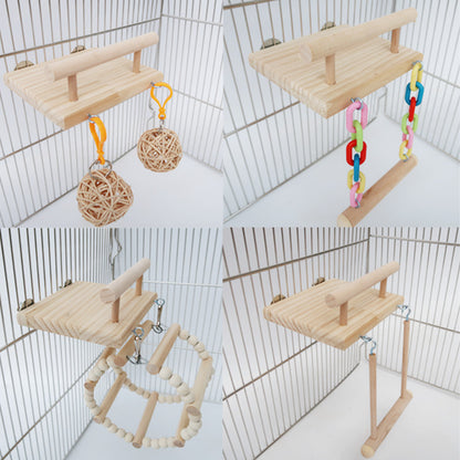 Wooden Parrot Ladder Springboard Swing Cage Toy