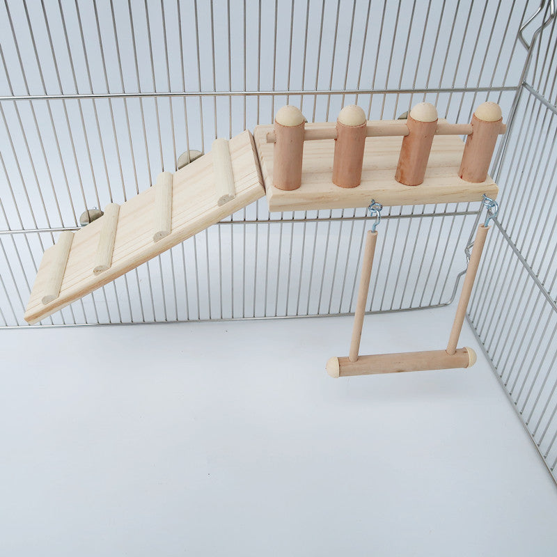 Wooden Parrot Climbing Toy Springboard Ladder Swing