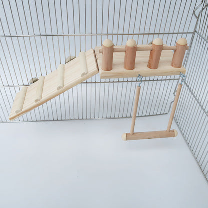 Wooden Parrot Climbing Toy Springboard Ladder Swing