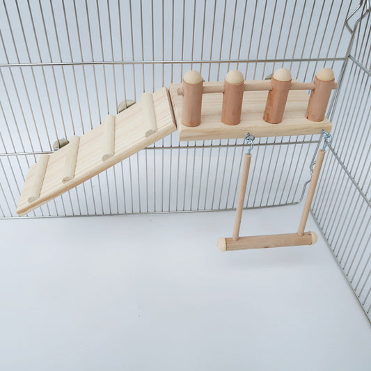 Wooden Parrot Climbing Toy Springboard Ladder Swing