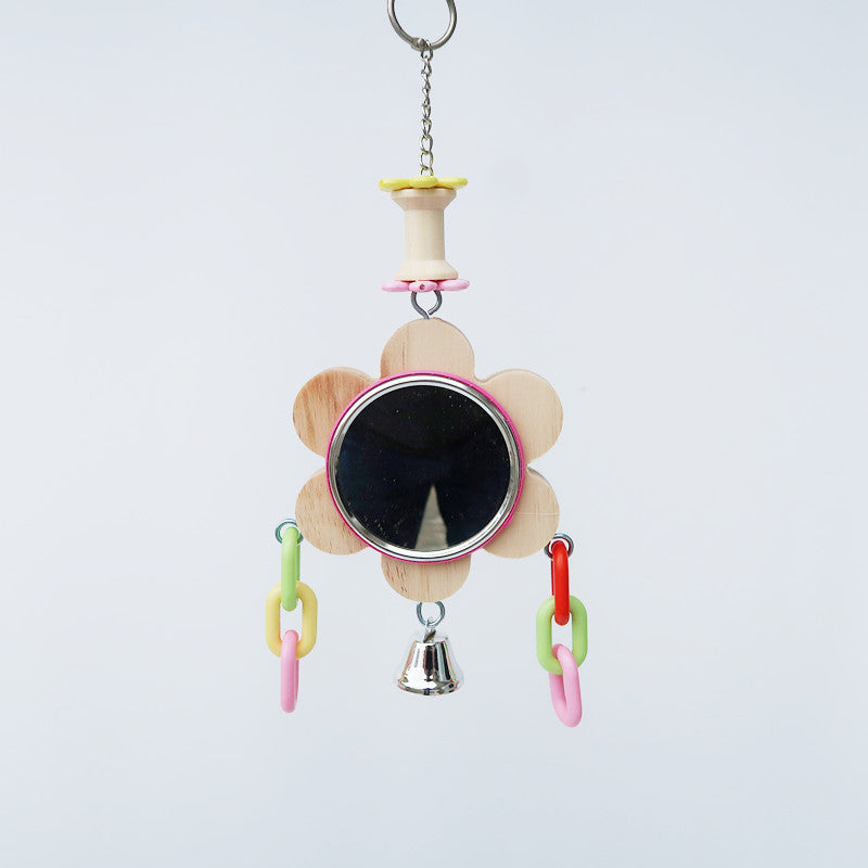 Wooden Parrot Mirror Toy Hanging Cage Accessory