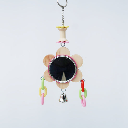 Wooden Parrot Mirror Toy Hanging Cage Accessory