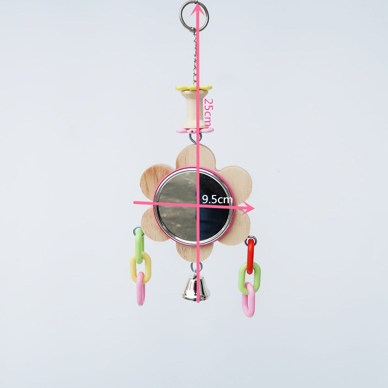 Wooden Parrot Mirror Toy Hanging Cage Accessory 3