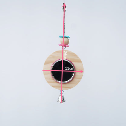 Wooden Parrot Mirror Toy Hanging Cage Accessory 2