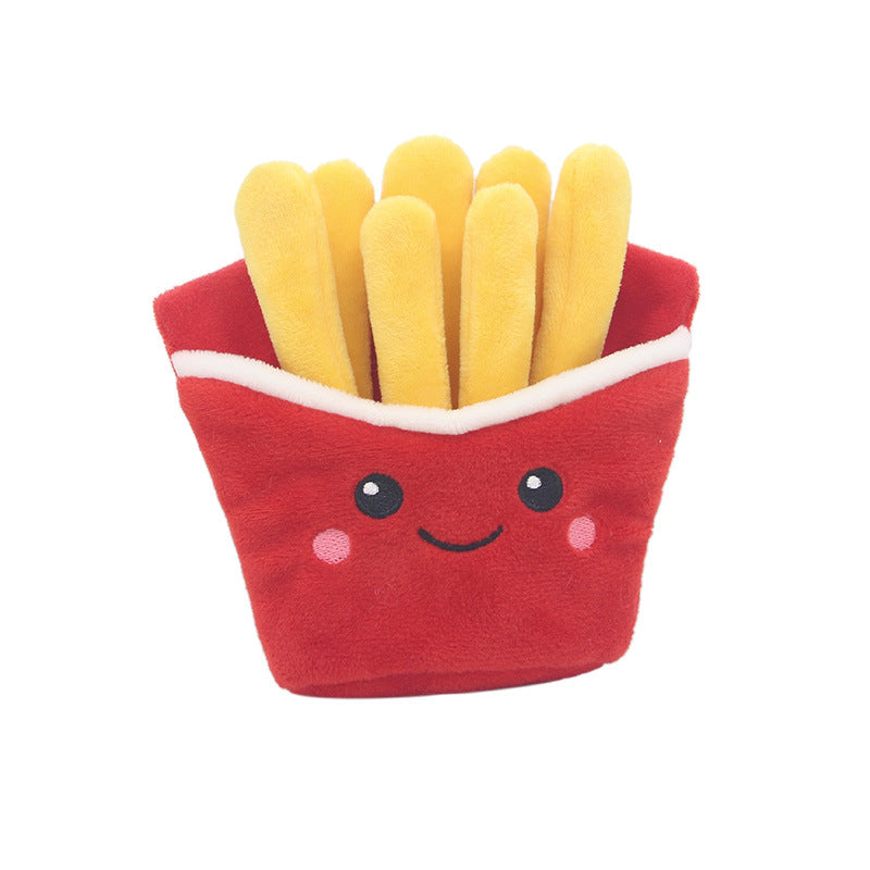 Plush Dog Toy Food Set Hamburger Fries Milk Pizza with Squeakers 6