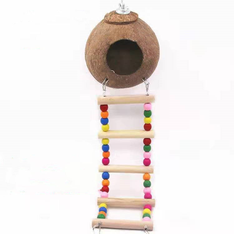 Coconut Shell Bird Nest Ladder Hanging Cage Accessory