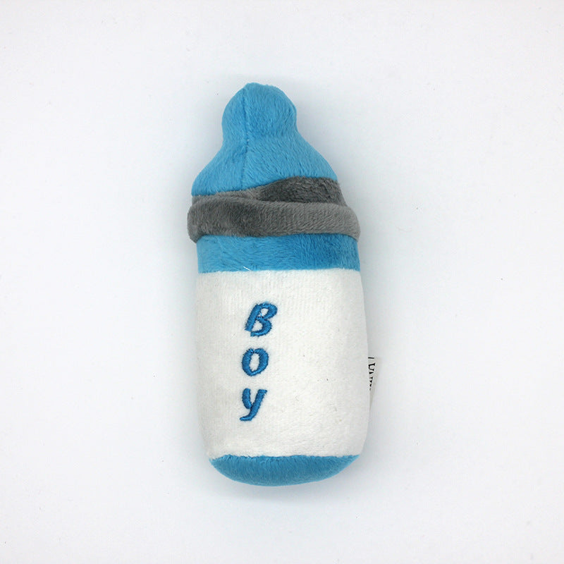 Bottle Plush Dog Toy Soft Chew Squeaky 14x6cm 3