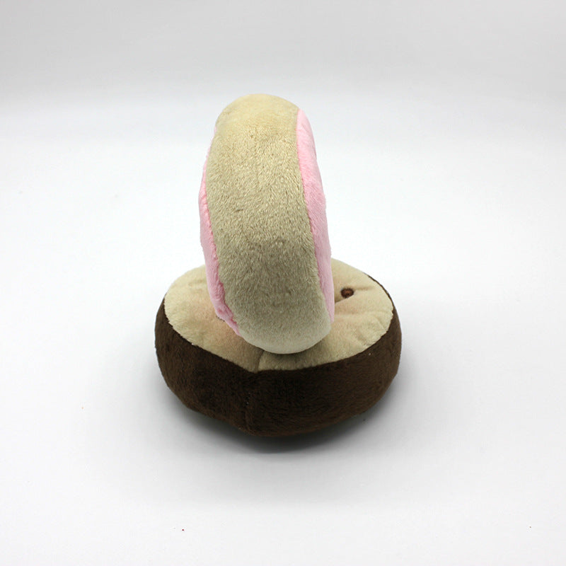 Round Plush Dog Toy Soft Squeaky Bread Shape 3