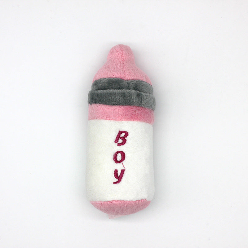 Bottle Plush Dog Toy Soft Chew Squeaky 14x6cm 2