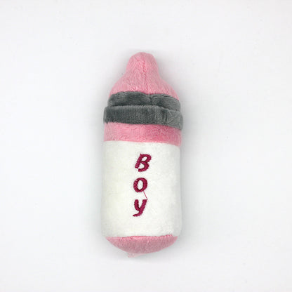 Bottle Plush Dog Toy Soft Chew Squeaky 14x6cm 2