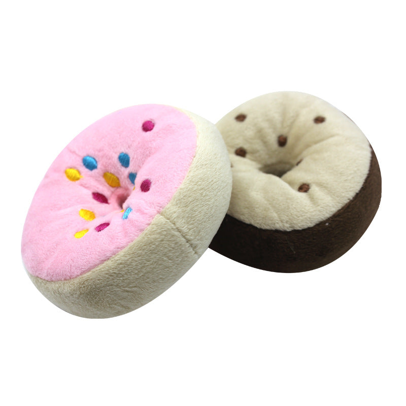 Round Plush Dog Toy Soft Squeaky Bread Shape