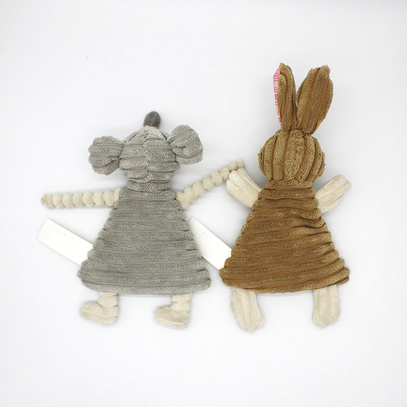 Corduroy Plush Rabbit and Mouse Dog Toy 21.5 x 14cm 2