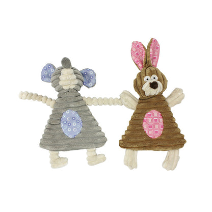 Corduroy Plush Rabbit and Mouse Dog Toy 21.5 x 14cm