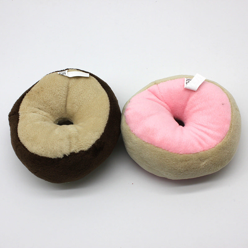 Round Plush Dog Toy Soft Squeaky Bread Shape 2