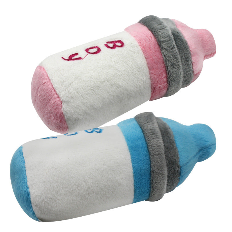 Bottle Plush Dog Toy Soft Chew Squeaky 14x6cm 4