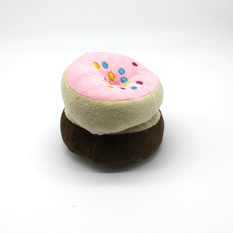 Round Plush Dog Toy Soft Squeaky Bread Shape 4