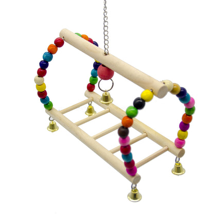 Wooden Parrot Ladder Swing Hanging Cage Toy 20x13x5cm 3