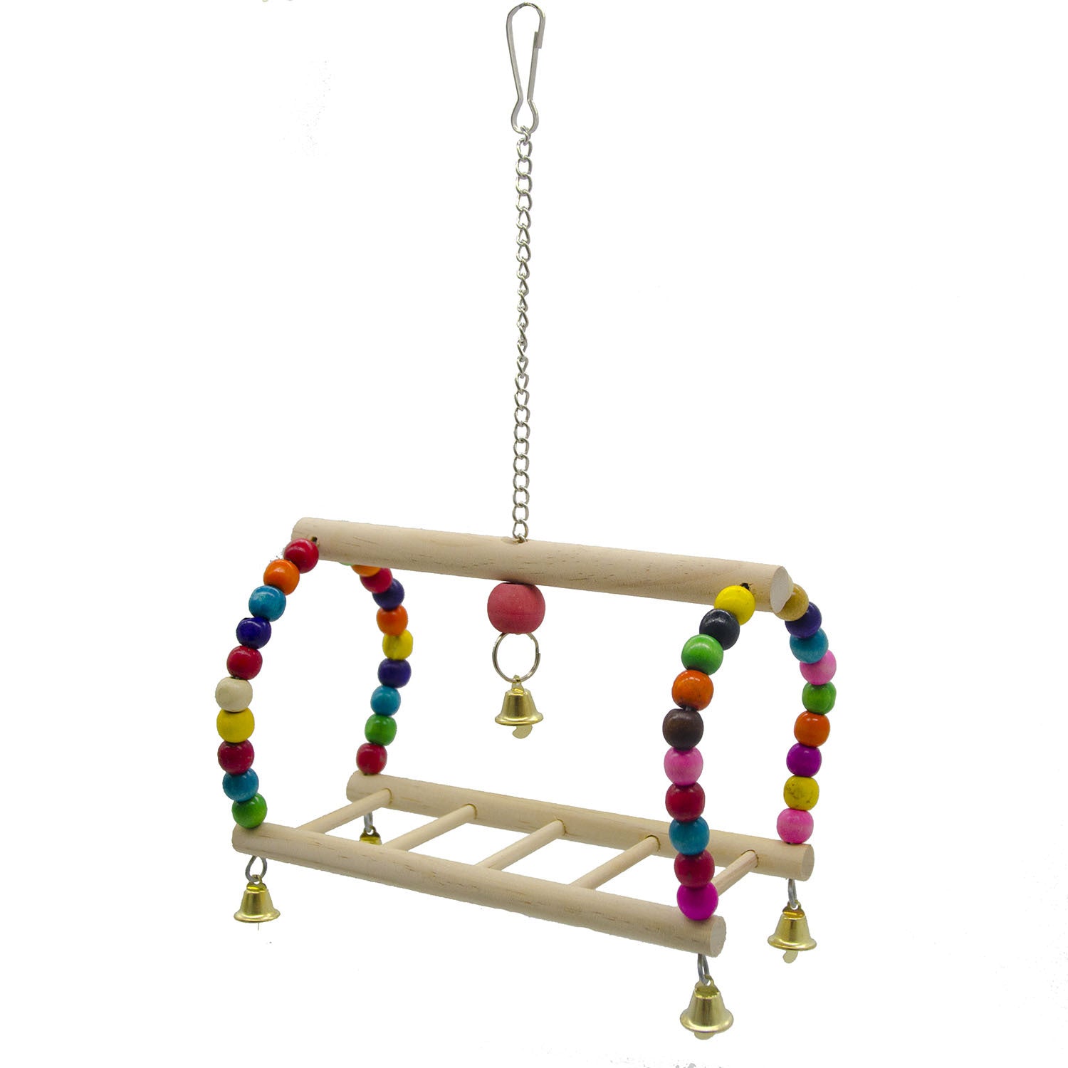 Wooden Parrot Ladder Swing Hanging Cage Toy 20x13x5cm 2