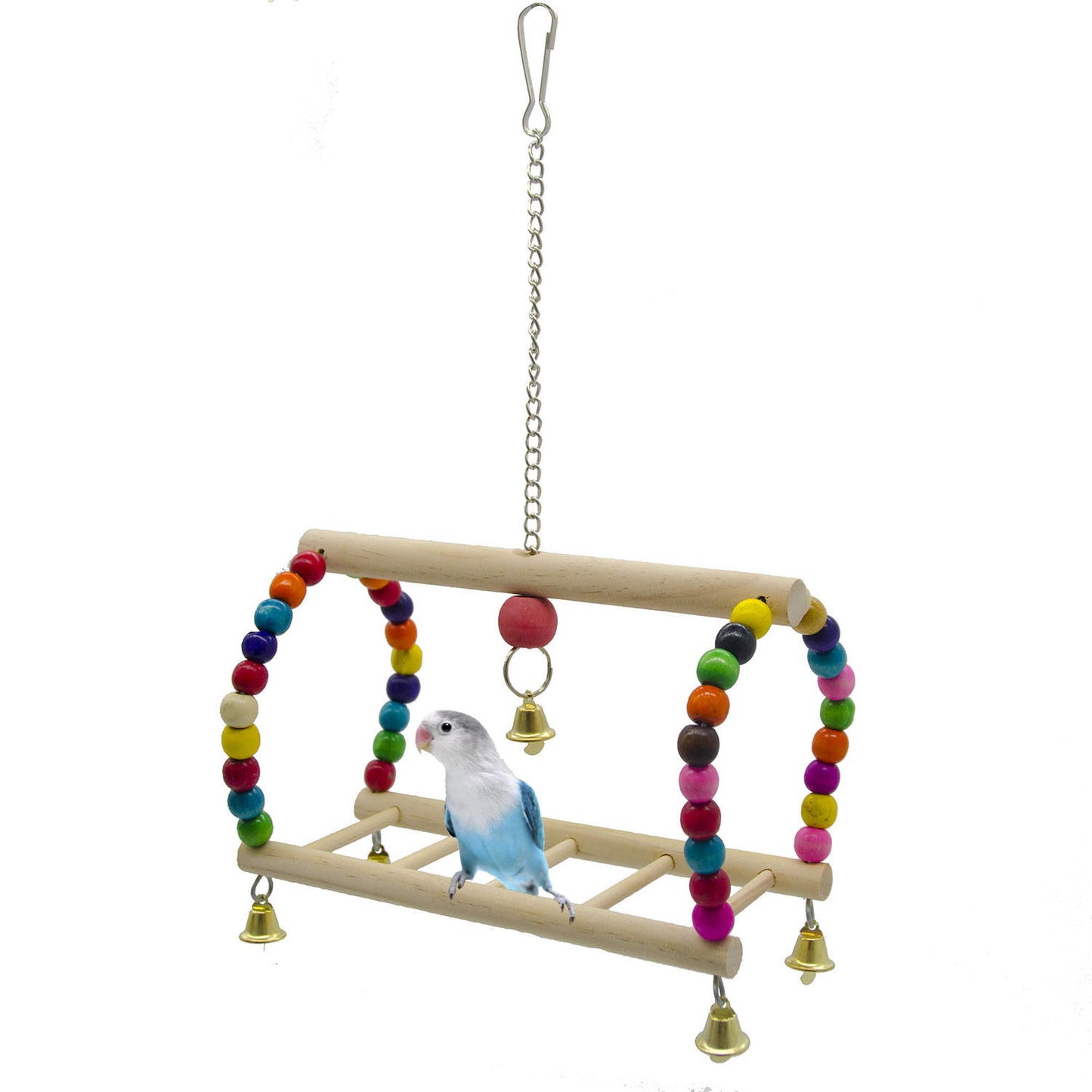 Wooden Parrot Ladder Swing Hanging Cage Toy 20x13x5cm