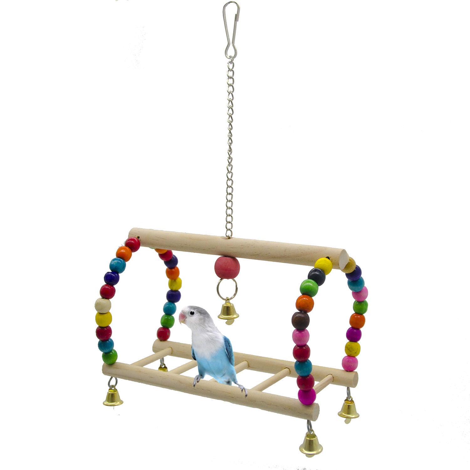 Wooden Parrot Ladder Swing Hanging Cage Toy 20x13x5cm