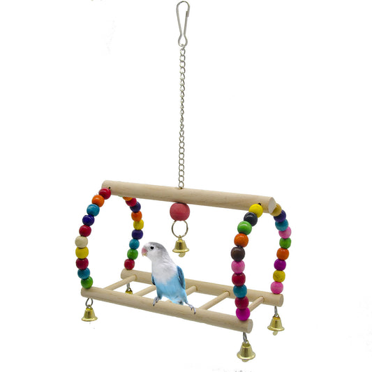 Wooden Parrot Ladder Swing Hanging Cage Toy 20x13x5cm