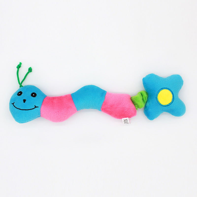 Flower Caterpillar Plush Dog Toy Soft Interactive Squeaky 3