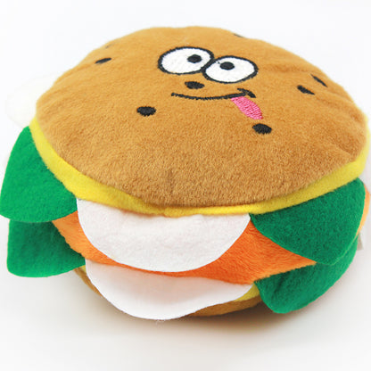 Plush Hamburger Dog Toy Squeaky Soft Fun 12x12cm 2