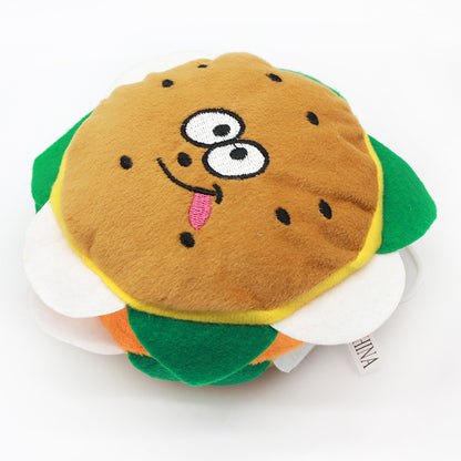 Plush Hamburger Dog Toy Squeaky Soft Fun 12x12cm