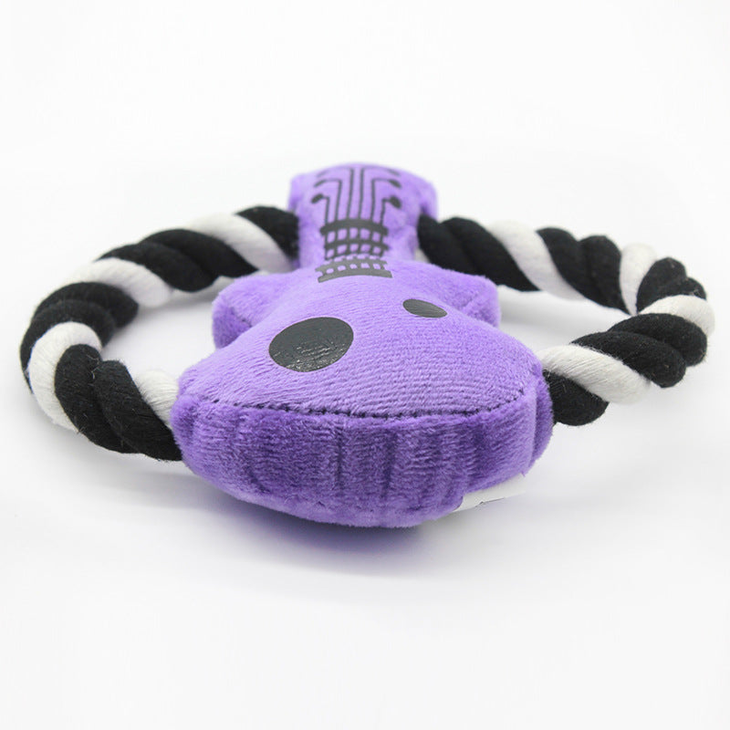 Plush Dog Toy Guitar Shape with Rope Chew Interactive 3