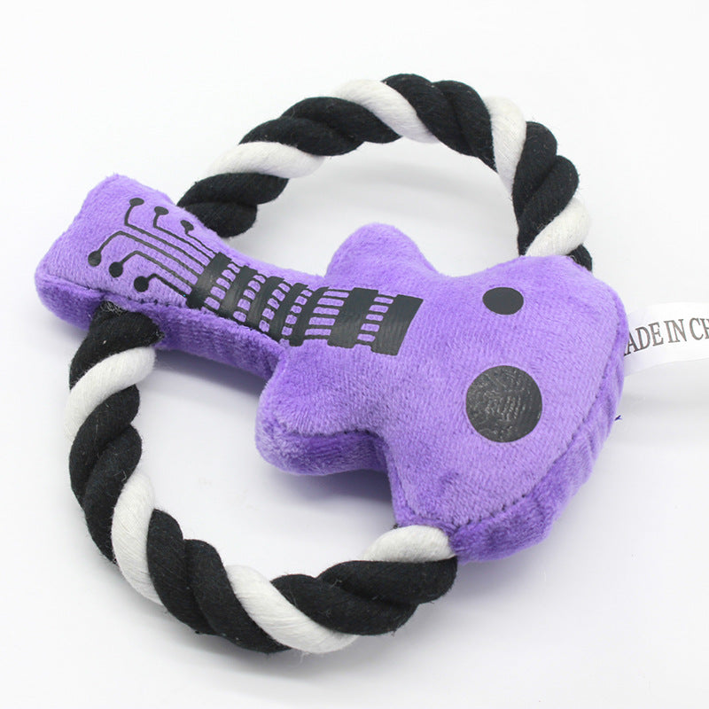 Plush Dog Toy Guitar Shape with Rope Chew Interactive 2