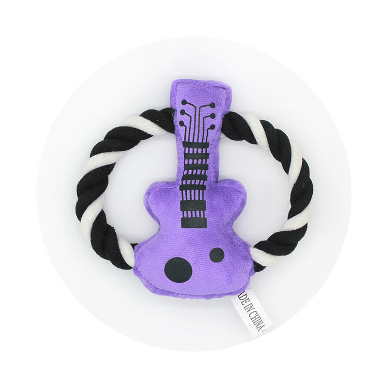 Plush Dog Toy Guitar Shape with Rope Chew Interactive